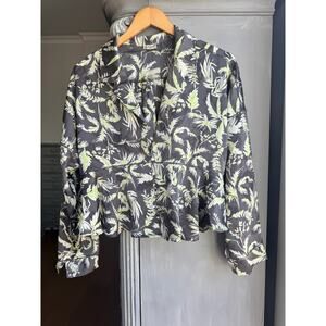 Free People Intimates Top Sz L Silky Print Loungewear Peplum in Gray Green